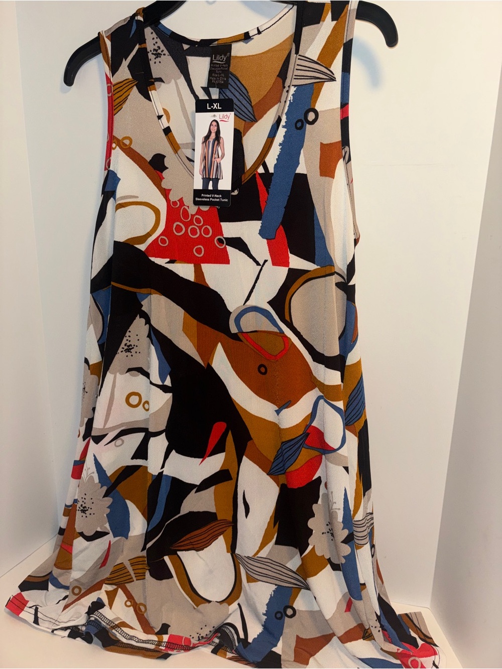 Lildy Abstract Print Sleeveless Swing Top - Multi L-XL NWT
